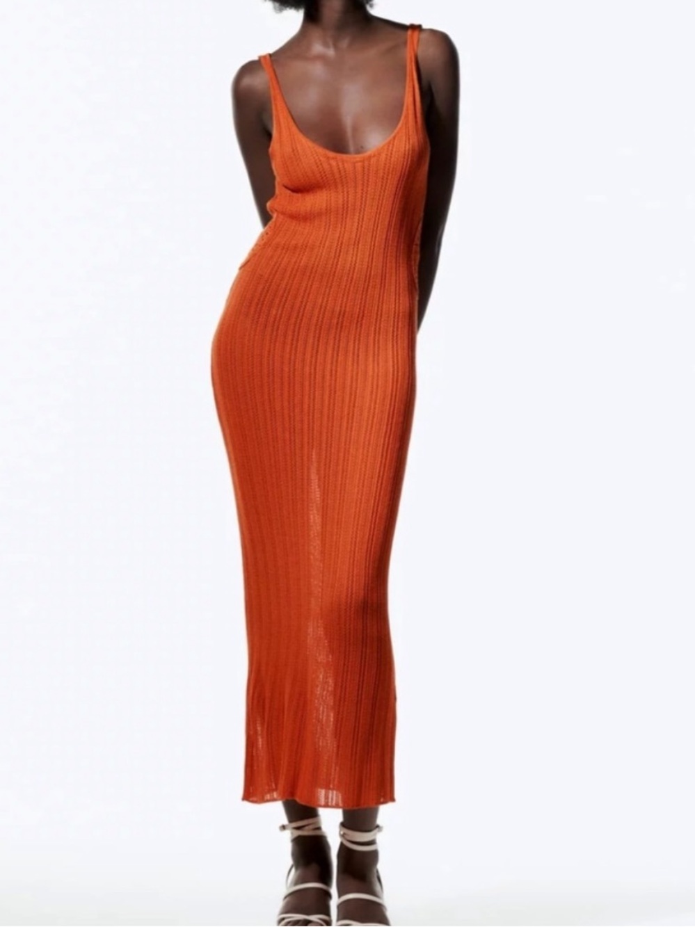 Zara Ribbed Maxi Dress in Orange